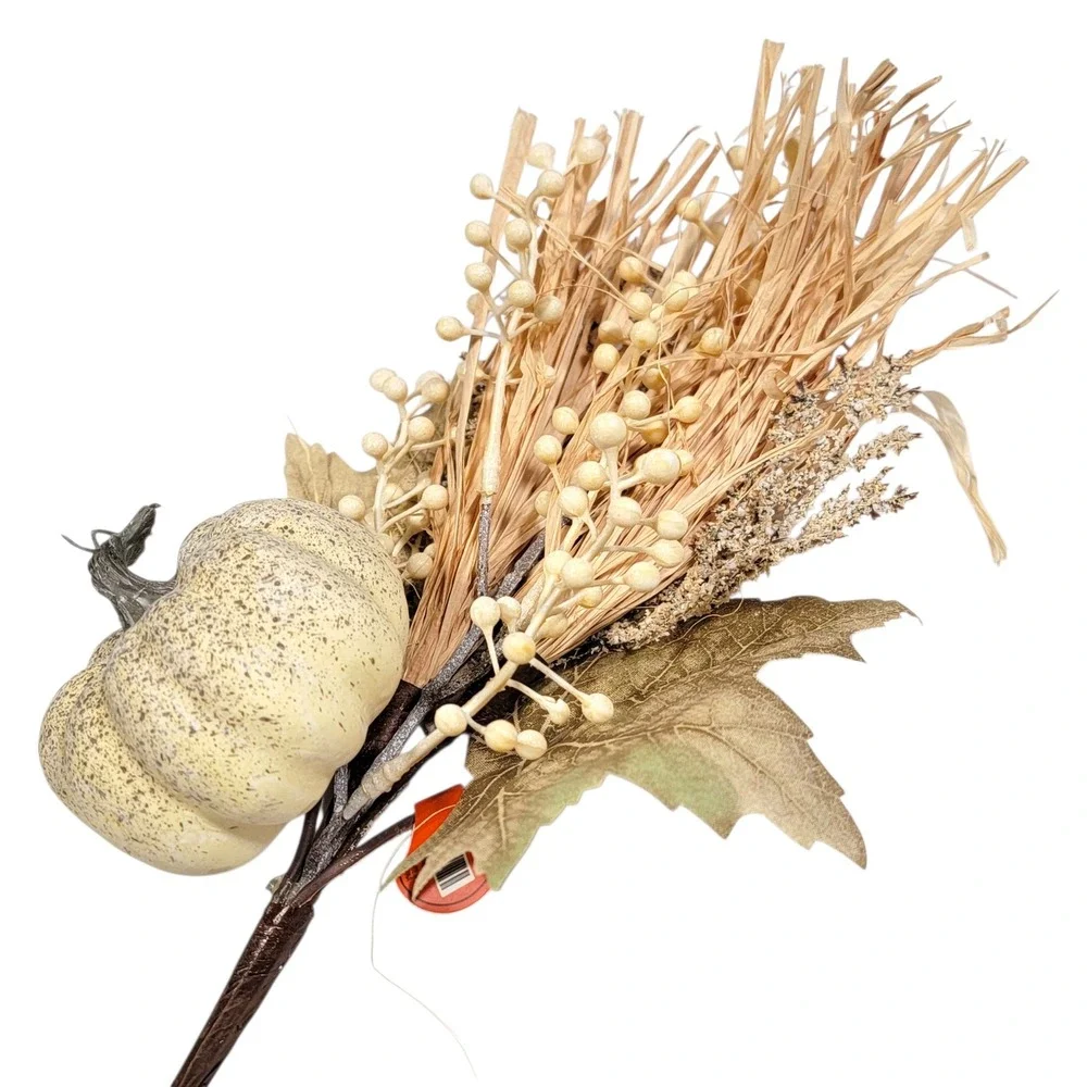 Fall Pumpkin Floral Spray Set of 2 Cream Berries Maple‎ Leaf Raffia Autumn Picks